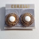 White Bead Flower Emmons Clip On Earrings Gold Sarah Coventry Rib Swirl Edge Round Domed Bead Discs