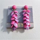 Pink Purple Hong Kong Disc Stack Clip On Earrings Vintage Gold Tone Long Round Faceted Bead Layers