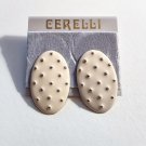 Beige Nailhead Accent Oval Clip On Earrings Vintage Gold Tone Large Discs