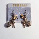 Heart Key Box Dangle Pierced Wire Earrings Vintage Gold Tone Link Chains