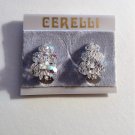 Crystal Cluster Bead Clip On Earrings Vintage New Silver Round Faceted Aurora Borealis Stacked Beads