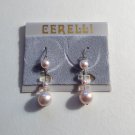 Pink Pearl Wire Pierced Earrings Vintage Silver Tone Long Dangles