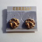 Leaf Cluster Castlecliff Clip On Earrings Vintage Gold Tone Large Round Domed Buttons