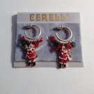 Santa Claus Bead Hoop Pierced Post Earrings Silver Tone Vintage Open End Dangles