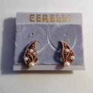 Pearl Leaf Flower Clip On Earrings Marvella Vintage Gold Tone Twisted Rib Stems White Beads