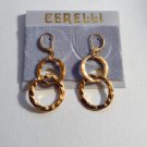Double Hoop Pierced Leverback Earrings Vintage Gold Tone Round Open Textured Dangles