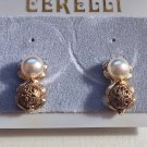 Pearl Filigree Bead Clip On Earrings Vintage Gold Tone