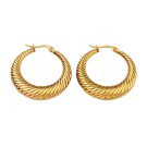 24k Gold Plated Swirl Line Graduated Hoop Pierced Post Earrings 34mm Diameter