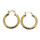 18K Gold Plated Textured Accented Hoop Pierced Post Earrings 35mm