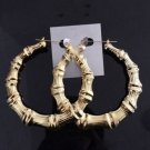 Round Bamboo Big Hoops Pierced Post Stud Gold Tone
