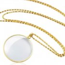 Magnifying Glass Pendant 36" Gold Weaved Link Chain 5x Power