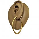 Oval Hoop Flat Band Drop Gold Tone Pierced Post Stud Earrings Gold Tone 1 3/4" 44mm Ring Dangles
