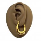 Rib Bottom Hoop Pierced Post Stud Earrings Gold Tone