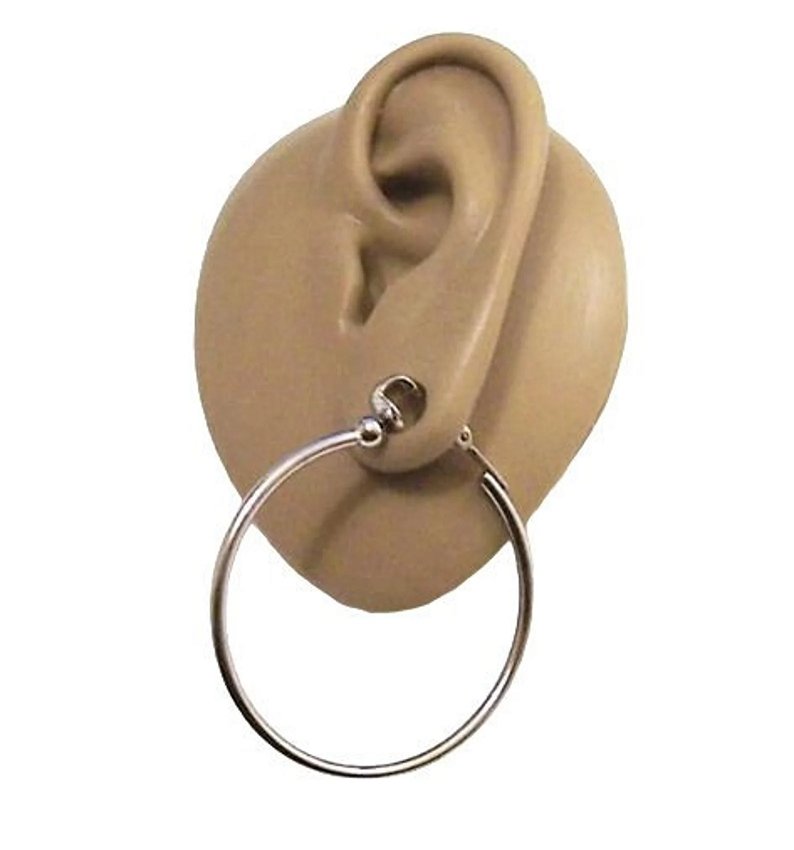 1 5/8" 41mm Hoops Clip On Earrings Silver Plated 2mm Tube Round Polished Plain Finish Comfort Bead