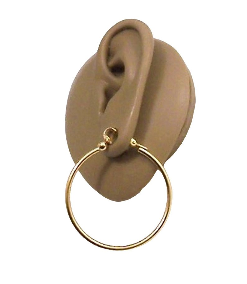 1 5/8" Hoops Clip On Earrings Gold Plated Tube Round Smooth Polished Plain Finish Comfort Bead
