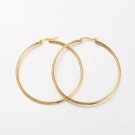 55mm Hoop Thin Tube Pierced Post Gold Tone Earrings 2 1/8" Round