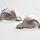 Trifari Swirl Leaf Clip On Earrings Silver Tone Vintage Fine Line Brushed