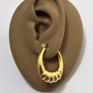 Rib Bottom Hoop Pierced Post Stud Earrings Gold Tone