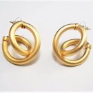 Satin Tube Twisted Hoop Pierced Earrings Gold Tone Vintage High End Large