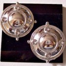 Domed Layered Polished Discs Clip On Earrings Silver Tone