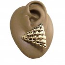 Triangle Basketweave Disc Pierced Stud Earrings Gold Tone