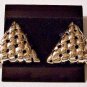 Triangle Basketweave Disc Pierced Stud Earrings Gold Tone