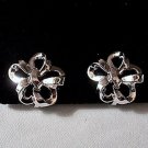 Trifari Bow Ribbon Clip On Earrings Silver Tone Vintage Open Loops Curved Bands