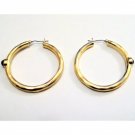 Hammered Hoop Pierced Earrings Gold Plated Green Domed Bead