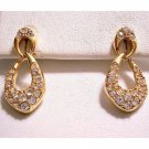 Swarovski Crystal Double Hoop Pierced Post Stud Earrings Gold Tone