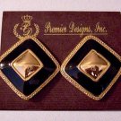 Premier Designs Black Diamond Discs Clip On Earrings Gold Tone Vintage Extra Lar