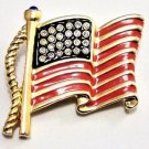 Franklin Mint Swarovski USA Flag Pin Brooch Gold Vintage Patriotic American