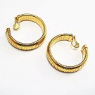 Monet Omega Ribbed Hoops Clip On Earrings Gold Tone Vintage Extra Large Wide