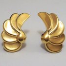 Monet Wing Discs Clip On Earrings Gold Swirl Ribbed Curved Fan