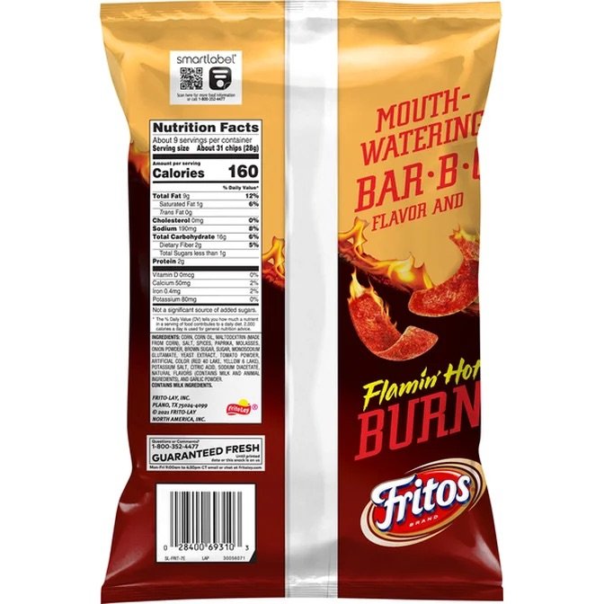 Fritos Flamin' Hot BBQ Corn Chips (9.25 oz) 2Bags