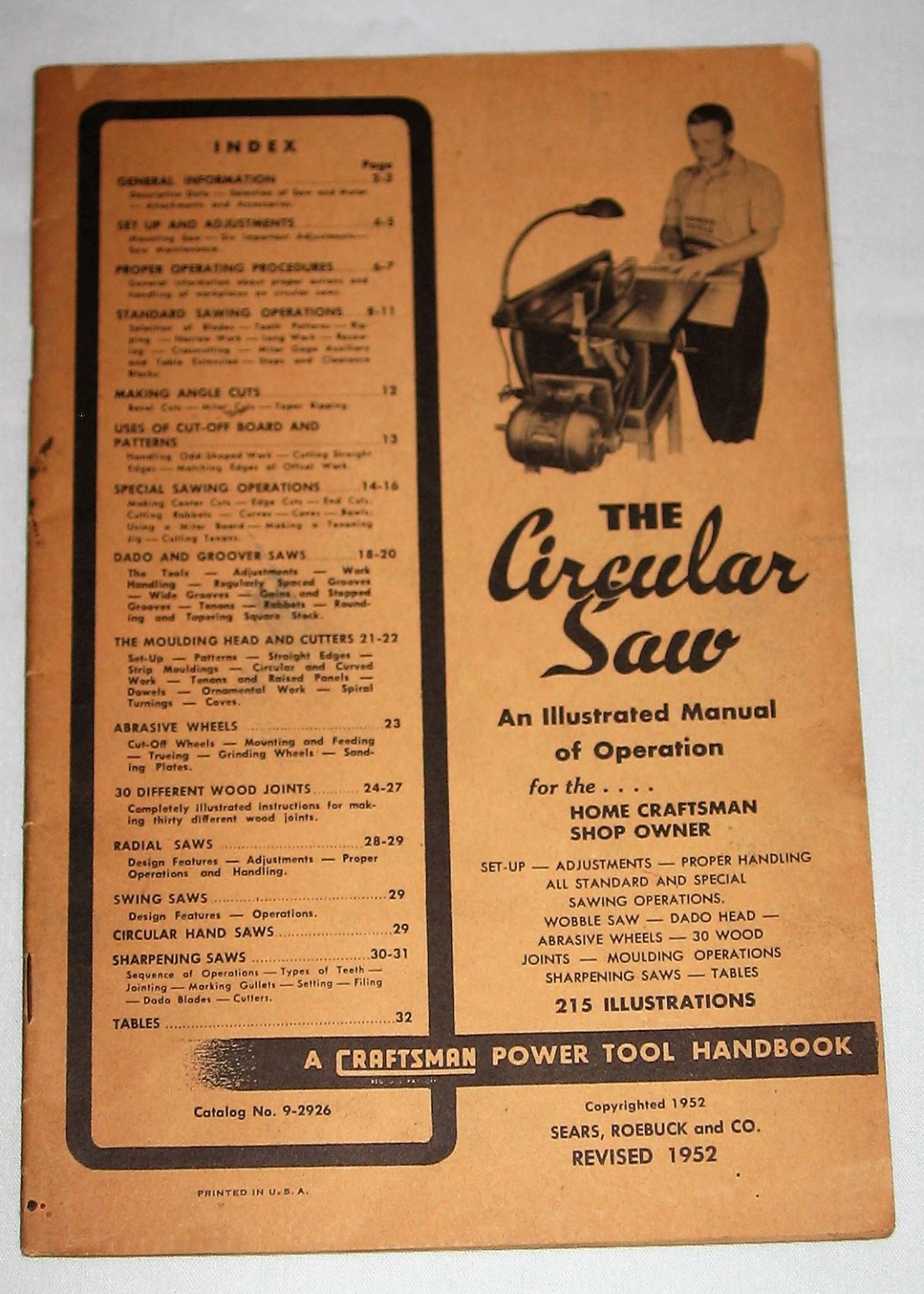 Vintage 1952 Sears Craftsman Circular Saw Power Tool Handbook Manual 92926
