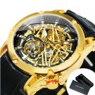 WINNER Military Mechancial Watches Sports Transparent Skeleton Luxury Rubber Leather Belt Gold