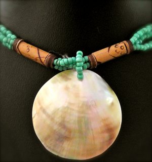 BEAUTIFUL  TURQUOISE SHELL PENDANT WITH SCARAB BEADS