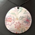 HANDPAINTED SHELL PENDANT FLOWERS AND BUTTERFLY