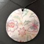 HANDPAINTED SHELL PENDANT FLOWERS AND BUTTERFLY