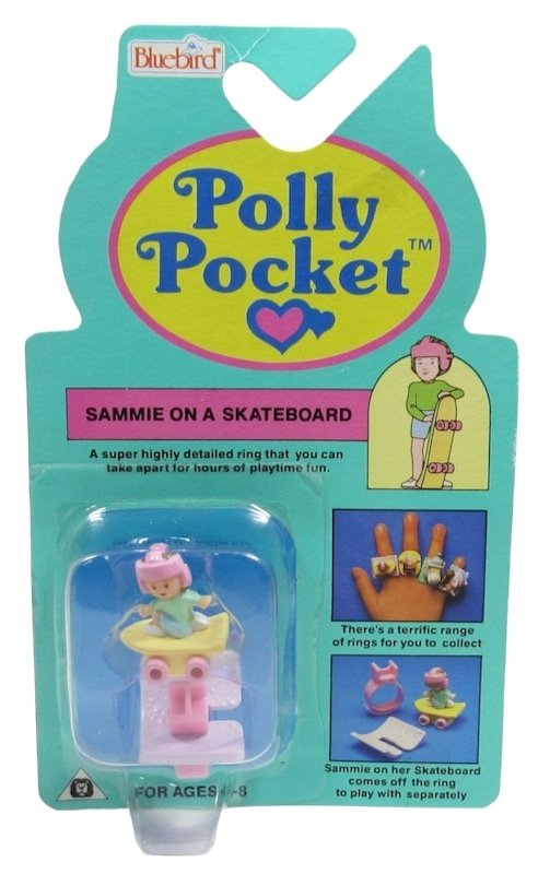 1991 Polly Pocket Vintage NEW Sammie on a Skateboard  Ring Bluebird Toys (45332)