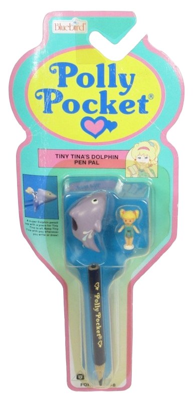 1992 Vintage Lot Polly Pocket Doll Dolphin Pen Pal with Tiny Tina Pencil Topper (45756)