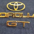 Toyota LOGO, Corolla And GT Emblem Pair of 3 Piece In Gold Metal