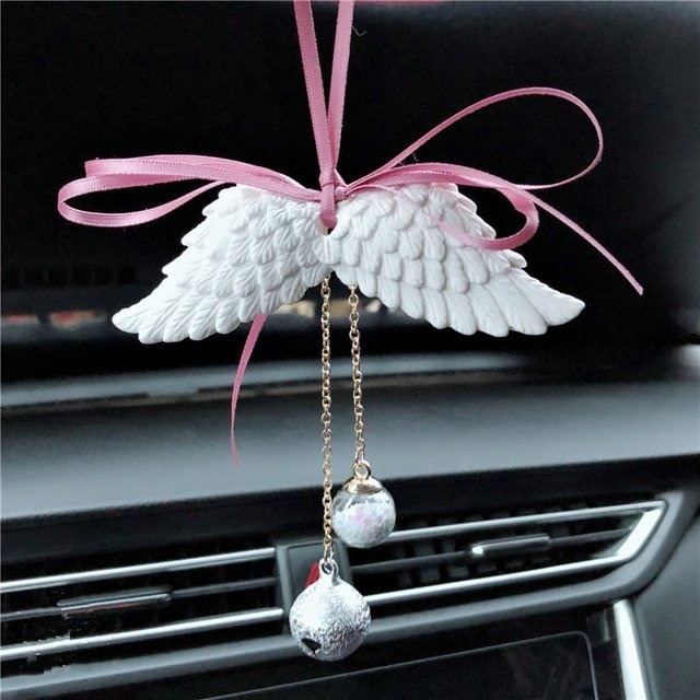Wing-Car-Pendant-Angel-Rearview-Mirror-Interior-Decoration-Accessories-Woman-Hanging White