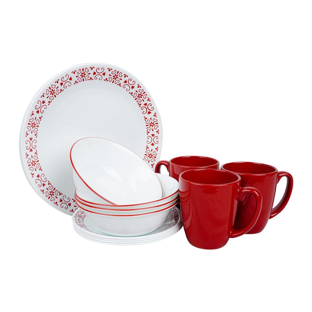 Corelle Classic Dinnerware Set, Red Trellis 16-Pack, 16S-RTL-PH
