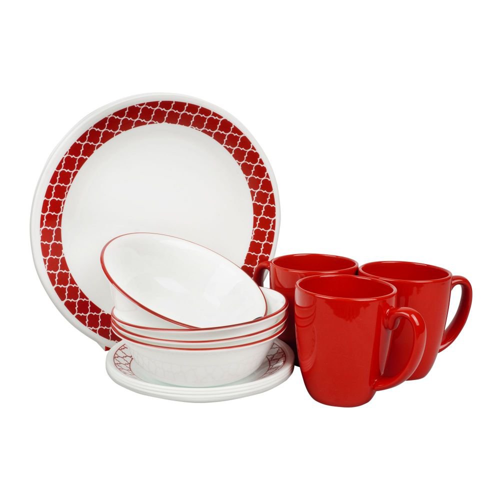 Corelle Classic Dinnerware Set, Crimson Trellis 16-Pack, 16S-CRT-PH