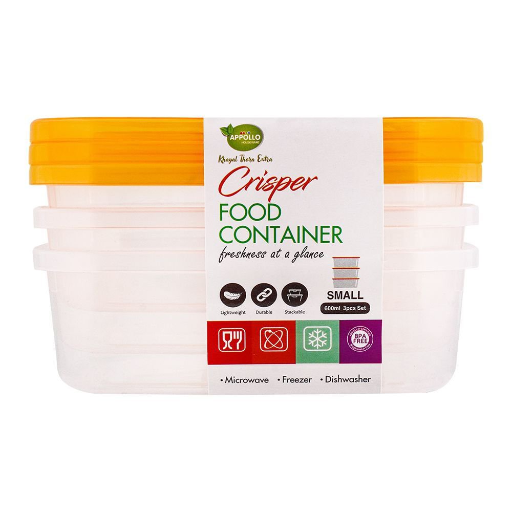Appollo Crisper Food Container 3 Piece Set, Orange, 600ml