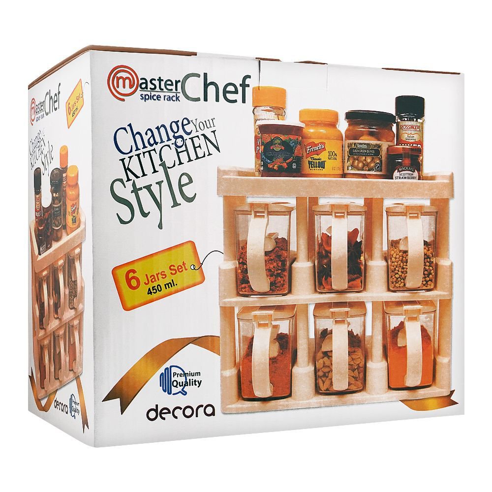 Appollo Master Chef Spice Rack, 6 Jars Set, Brown