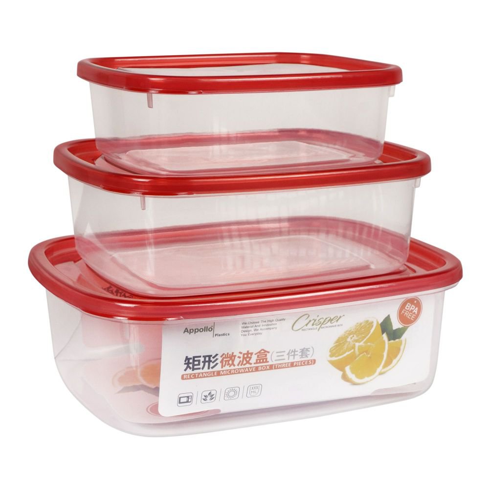 Appollo Crisper Microwave Food Container, 3-Piece Set, Large, Red