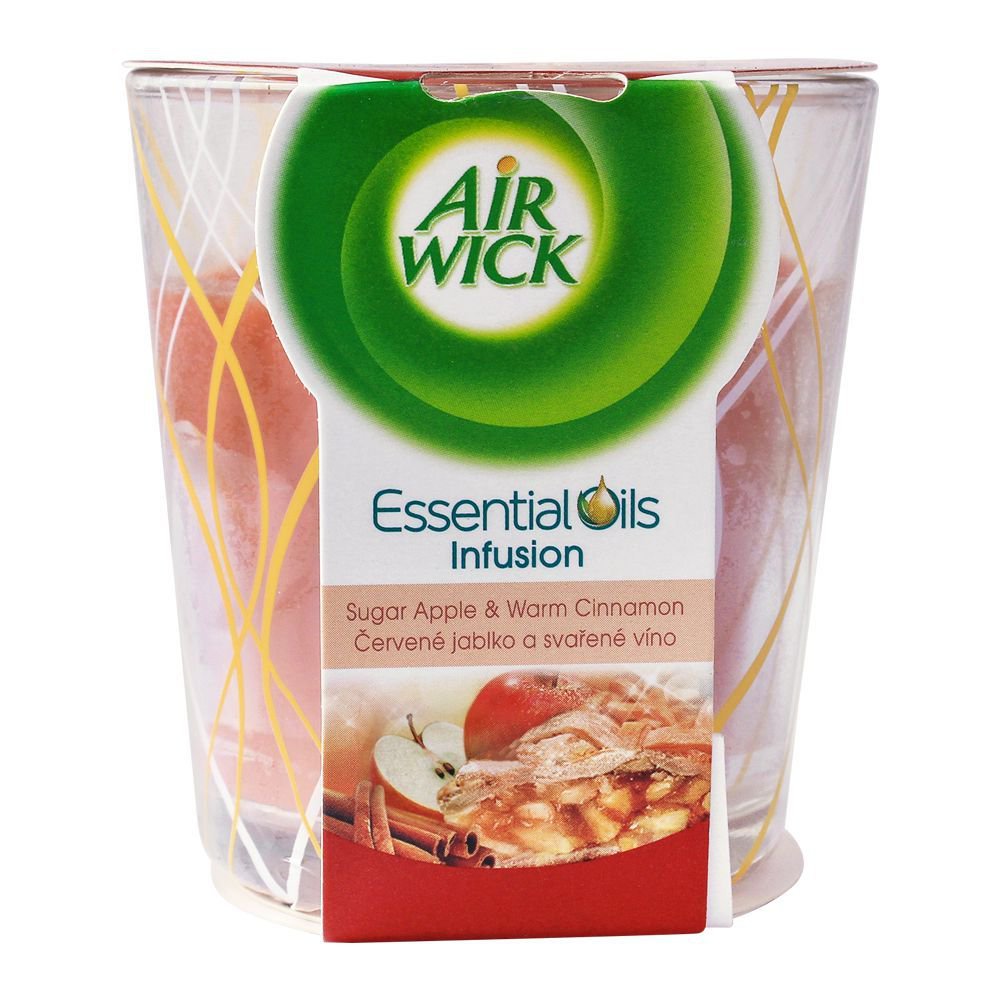 Airwick Sugar Apple & Warm Cinnamon Scented Candle, Infused With Essential Oils, 105g