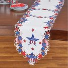 Table Runner Embroidered Red White & Blue Americana Stars 4th Of July Polyester
